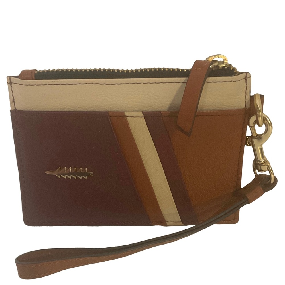 THACKER Multi Brown & Ivory Leather Amber Slim Wallet Wristlet Card Case; Nice!